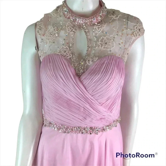 INtrigue by Blush Size 10 Pink Chiffon Grecian Formal Dress Hand Beaded Bodice - Picture 6 of 8